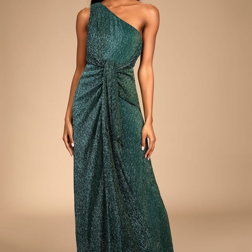 Lulu's metallic teal green one shoulder dress
